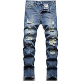 Men's Straight Creases Ripped Fit Jeans
